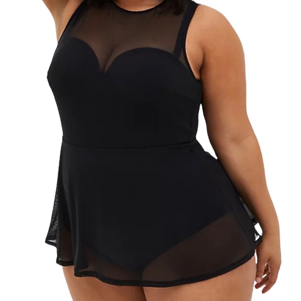 torrid Black Mesh Underwire Short Peplum Swim Dress 2X D/DD NEW